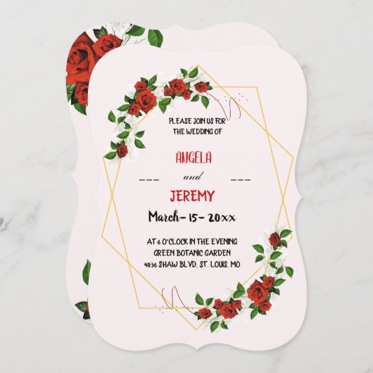 Modern Geometrisch Lijst Natuur Rood Bloemen Bruil Kaart (Voorkant / Achterkant)