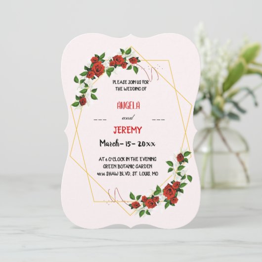 Modern Geometrisch Lijst Natuur Rood Bloemen Bruil Kaart (Staand voorkant)
