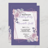 Modern Geometrisch Lijst paarse Flora Verjaardagsf Kaart (Voorkant / Achterkant)