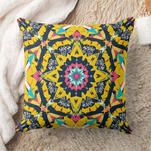 Modern geometrisch mandala geel marine patroon kussen