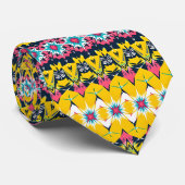 Modern geometrisch mandala geel marine patroon stropdas (Opgerold)
