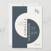 Modern Geometrisch Marine Blauw Ivoor Monogram Bru Kaart (Voorkant)