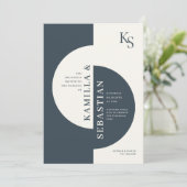 Modern Geometrisch Marine Blauw Ivoor Monogram Bru Kaart (Staand voorkant)