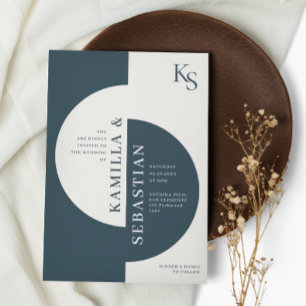 Modern Geometrisch Marine Blauw Ivoor Monogram Bru Kaart