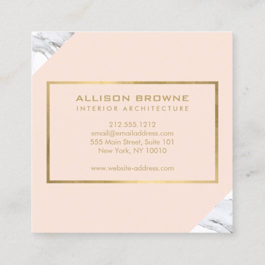 Modern Geometrisch Marmer/Roze en Faux Gold Vierkante Visitekaartje (Achterkant)