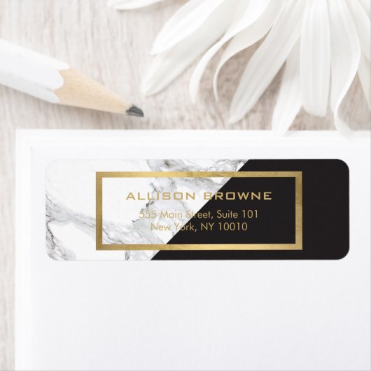 Modern Geometrisch Marmer/Zwart en Faux Gold Etiket (Insitu)