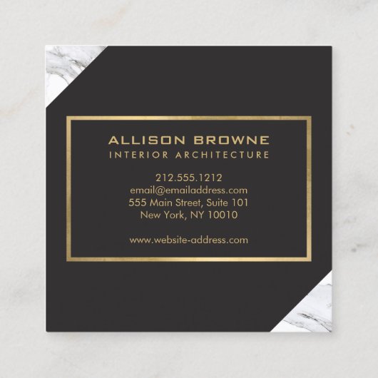 Modern Geometrisch Marmer/Zwart en Faux Gold Vierkante Visitekaartje (Achterkant)