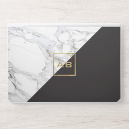 Modern Geometrisch Marmer/Zwart Monogram Logo HP Laptopsticker