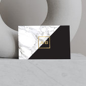 Modern Geometrisch Marmer/Zwart Monogram Logo Visitekaartje