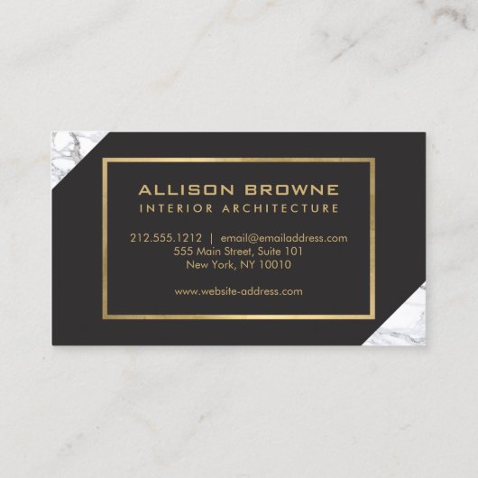 Modern Geometrisch Marmer/Zwart Monogram Logo Visitekaartje (Achterkant)