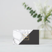 Modern Geometrisch Marmer/Zwart Monogram Logo Visitekaartje (Staand voorkant)
