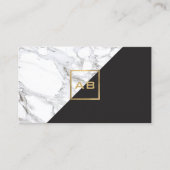 Modern Geometrisch Marmer/Zwart Monogram Logo Visitekaartje (Voorkant)