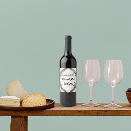 Modern Geometrisch met Kleine Bloemen Bruiloft Wijn Etiket