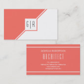 Modern geometrisch monogram levend koraal visitekaartje (Voorkant / Achterkant)