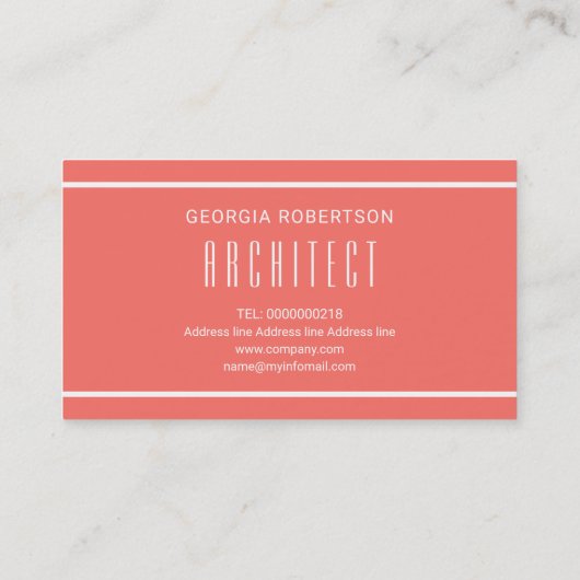 Modern geometrisch monogram levend koraal visitekaartje (Achterkant)