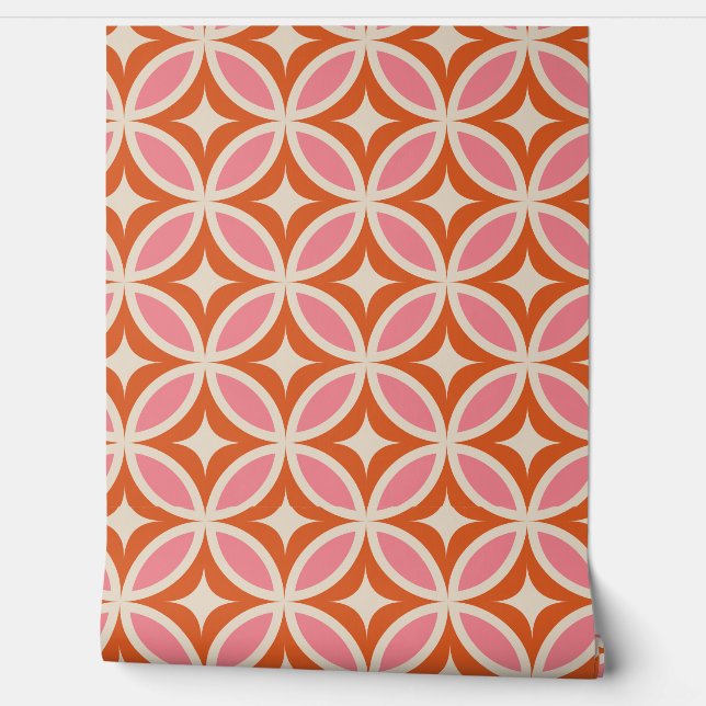 Modern geometrisch motief roze Sinaasappel uit het Behang (Afrollen)