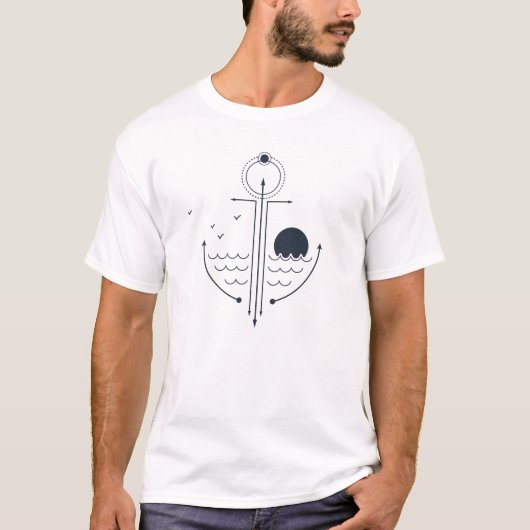 Modern geometrisch Nautical Anchor Ocean Zee T-shirt (Voorkant)