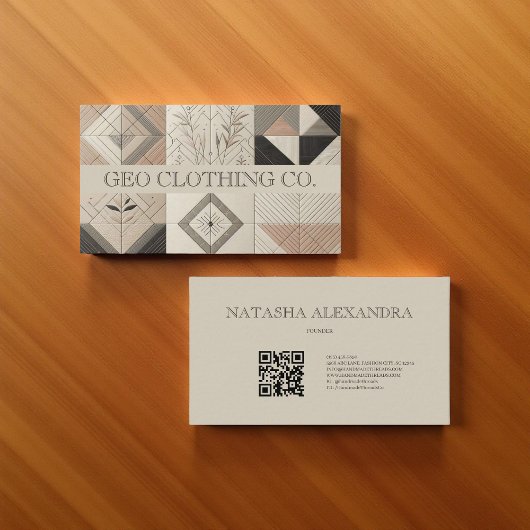 Modern geometrisch neutraal aards blad visitekaartje