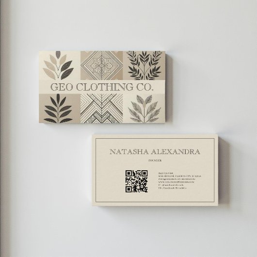 Modern geometrisch neutraal aards blad visitekaartje