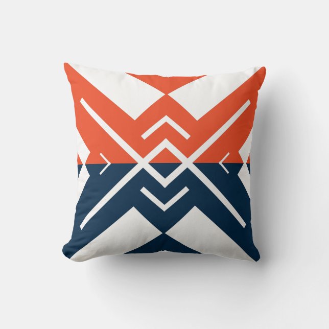 Modern geometrisch oranje blauw marinekleurblok kussen (Voorkant)