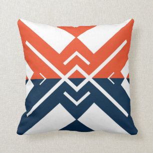 Modern geometrisch oranje blauw marinekleurblok kussen