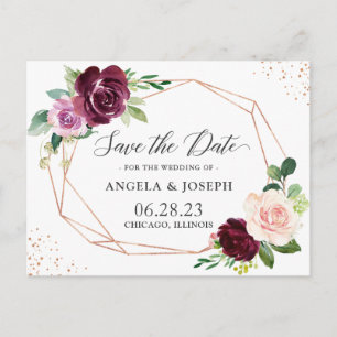 Modern Geometrisch Paarse Blush Floral Save the Da Uitnodiging Briefkaart