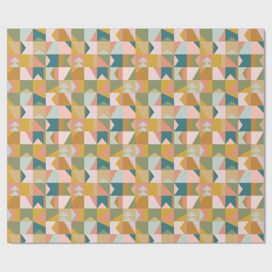 Modern geometrisch patchpatroon | Mosterd Blauwgro Cadeaupapier (Vlak)