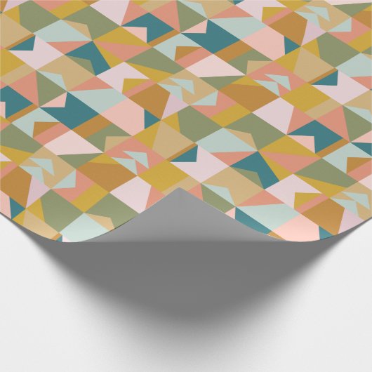 Modern geometrisch patchpatroon | Mosterd Blauwgro Cadeaupapier (Hoek)