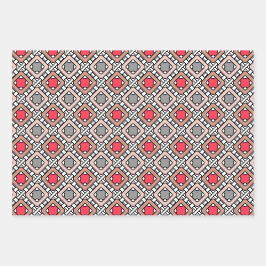 Modern geometrisch patroon Art Deco grijs rood, be Inpakpapier Vel (Voorkant 2)