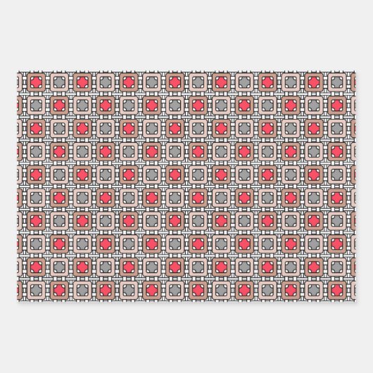 Modern geometrisch patroon Art Deco grijs rood, be Inpakpapier Vel (Voorkant)
