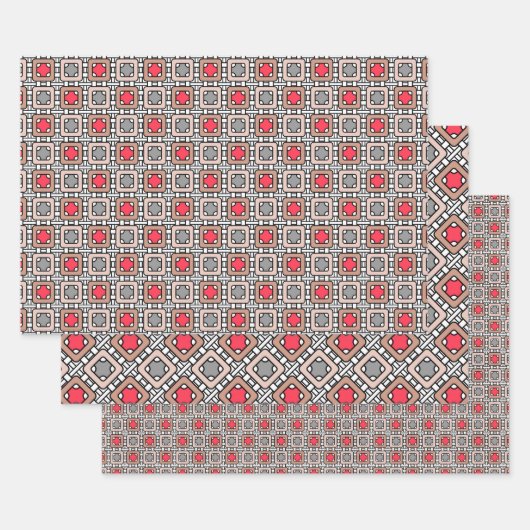 Modern geometrisch patroon Art Deco grijs rood, be Inpakpapier Vel (Set)