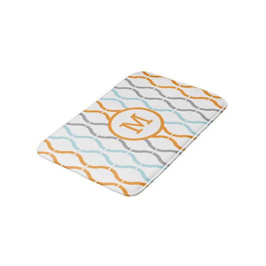 Modern Geometrisch Patroon Blauw Grijs & Sinaasapp Badmat (Gekanteld)