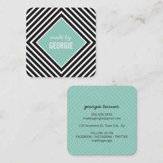 MODERN GEOMETRISCH PATROON diamant zwart wit munt Vierkante Visitekaartje (Voorkant / Achterkant)