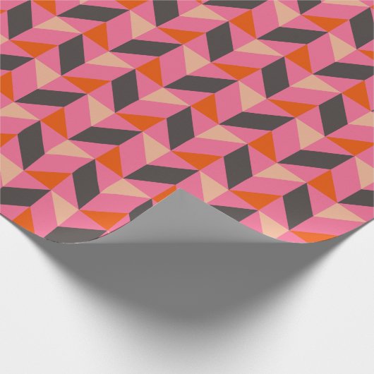 Modern Geometrisch Patroon Helder Heet Roze Sinaas Cadeaupapier (Hoek)