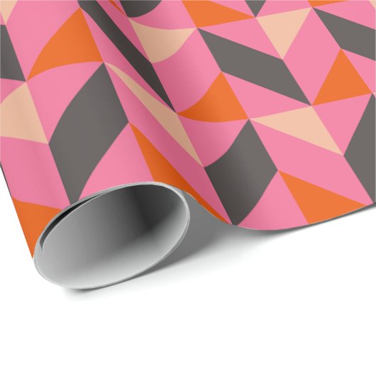 Modern Geometrisch Patroon Helder Heet Roze Sinaas Cadeaupapier (Rol Hoek)