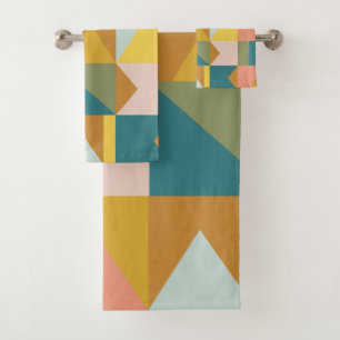 Modern geometrisch patroon in  aardtoononen bad handdoek