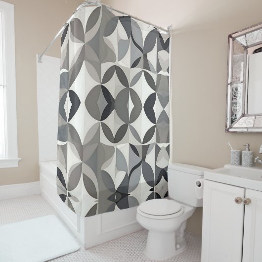 Modern geometrisch patroon in grijstinten douchegordijn (In situ)