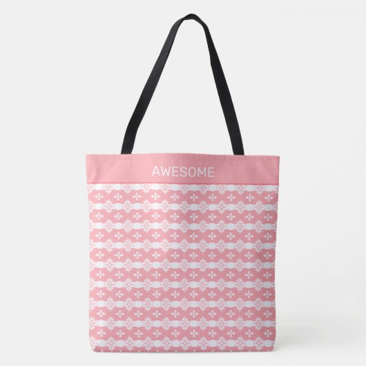 Modern geometrisch patroon in koraalroze en wit tote bag (Voorkant)