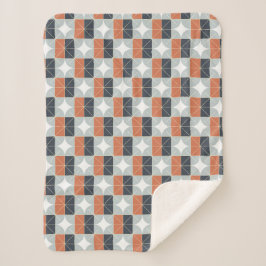 Modern geometrisch patroon in terracotta, marinebl sherpa deken