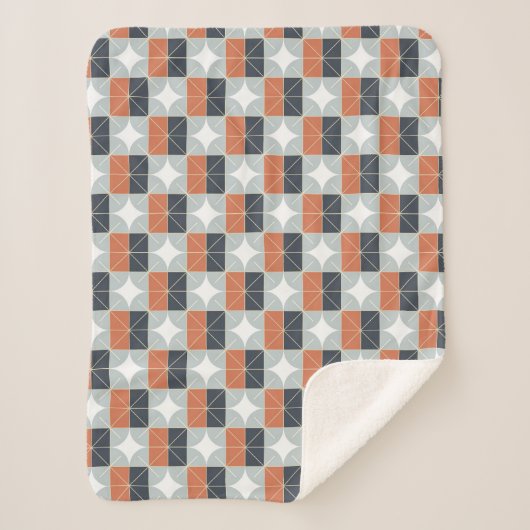 Modern geometrisch patroon in terracotta, marinebl sherpa deken (Voorkant)