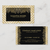 Modern geometrisch patroon & kant zwart & goud visitekaartje (Voorkant / Achterkant)