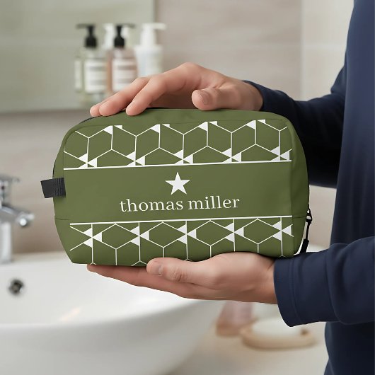 Modern geometrisch patroon met stermonogram toilettasje