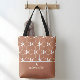 Modern geometrisch patroon met stermonogram tote bag