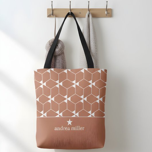 Modern geometrisch patroon met stermonogram tote bag