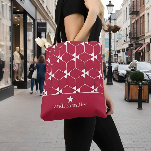 Modern geometrisch patroon met stermonogram tote bag