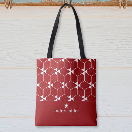 Modern geometrisch patroon met stermonogram tote bag