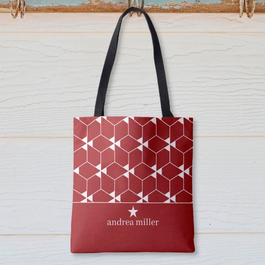 Modern geometrisch patroon met stermonogram tote bag