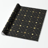 modern geometrisch patroon met zwart en goud cadeaupapier (Uitgerold)