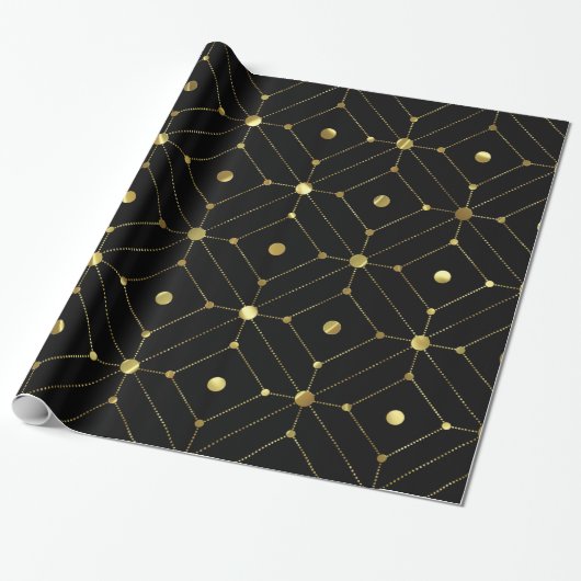 modern geometrisch patroon met zwart en goud cadeaupapier (Uitgerold)