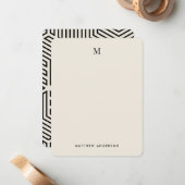 Modern Geometrisch Patroon Monogram Stationery Notitiekaartje (Voorkant / Achterkant in situ)